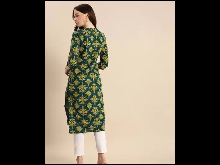 Teal Blue & Mustard Yellow Ethnic Motifs Printed Kurta (2)