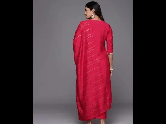 Floral Yoke Design Regular Sequinned Kurta with Trousers With Dupatta (6)