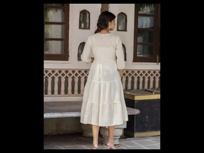 Embroidered Gathered A-Line Dress (5)