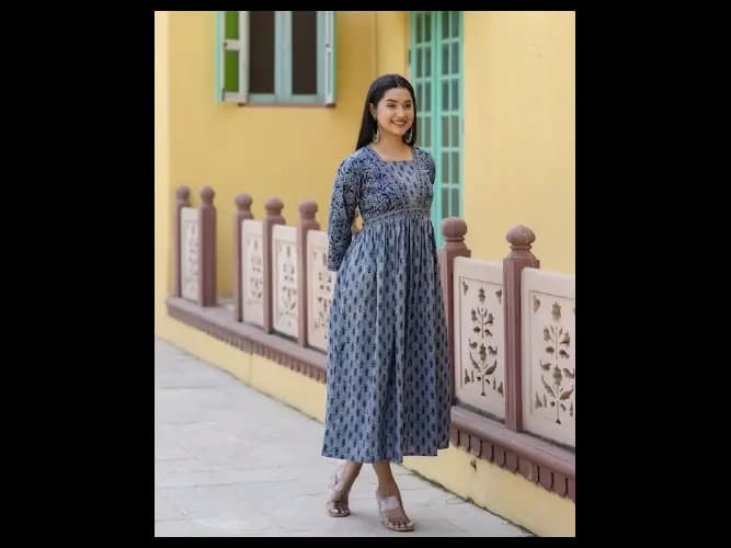 Ethnic Motifs Printed Cotton Fit And Flare Midi Dress