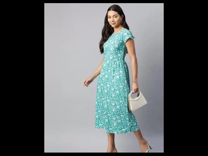 Floral Printed Cotton A-Line Dress (2)