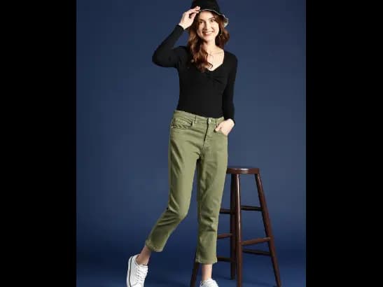 Olive Green Slim Fit High-Rise Stretchable Crop Jeans (6)