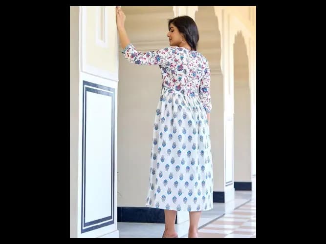 Geometric Print A-Line Cotton Midi Dress (5)