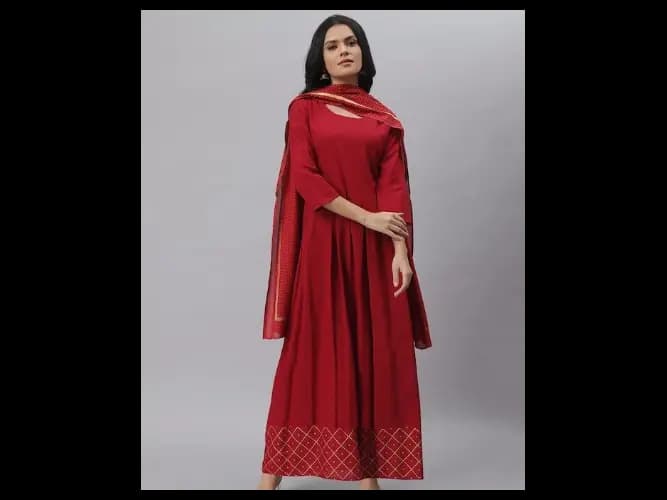 Women Maroon Anarkali Kurta With Dupatta (2)