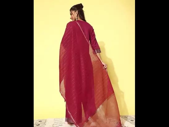 Maroon yoke design Kurta with Palazzos with dupatta (3)