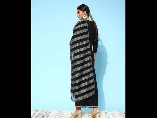 Black embroidered Kurta with Trousers with dupatta (5)