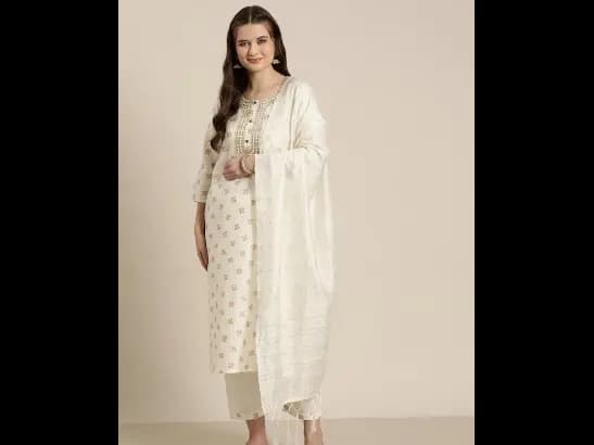 Women Ethnic Motifs Embroidered Sequinned Kurta with Trousers & With Dupatta