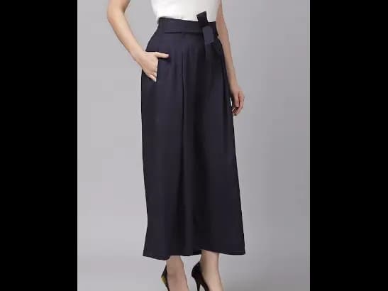 Navy Blue Solid Crop Wide Leg Palazzos (3)
