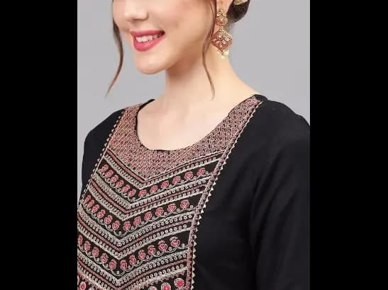 Floral Yoke Design Thread Work Kurta With Palazzos & Dupatta (5)