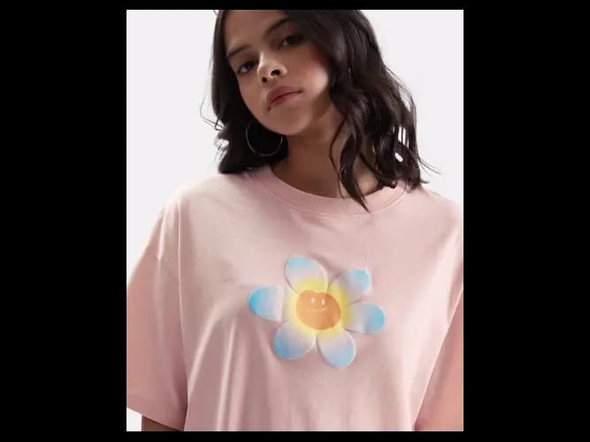 Women Yellow Printed Drop-Shoulder Sleeves Oversized T-shirt (3)
