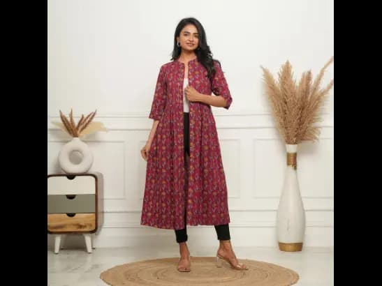 HAND BLOCK PRINT MAROON FLOWER MOM AND DAUGHTER DRESSES (2)