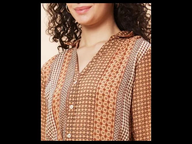 Geometric Printed Belt Detailed Shirt Collar Shirt Style Dress (6)