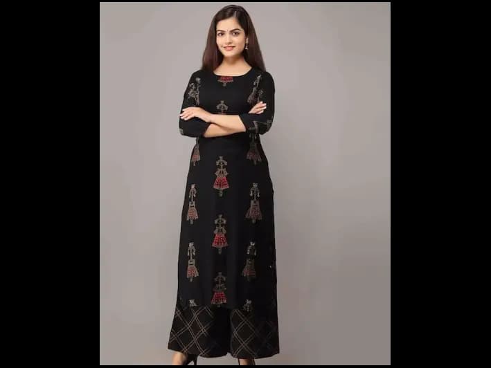 Black Ethnic Motifs Printed Kurta with Palazzos