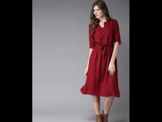 Maroon Midi A-Line Dress