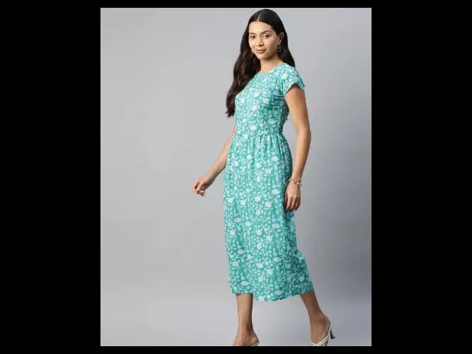 Floral Printed Cotton A-Line Dress (3)