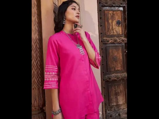 Embroidered Band Collar Shirt with Palazzos Co-Ords Set (2)