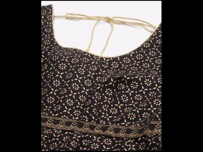 Black & Golden Pure Cotton Ethnic Motifs Printed A-Line Kurta (2)