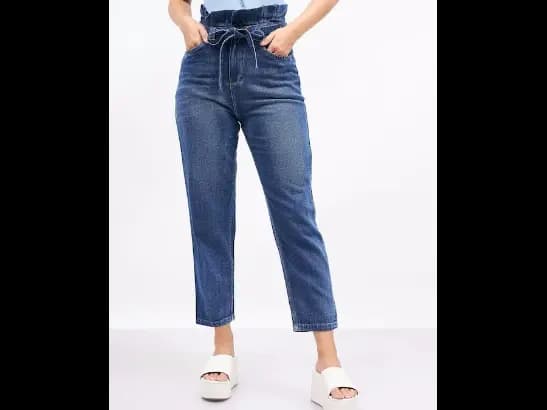 Blue Pure Cotton Relaxed Fit High-Rise Non-Stretchable Jeans (3)