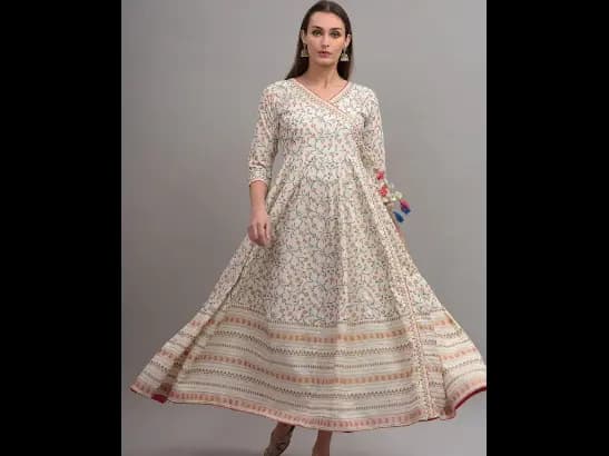 White Ethnic Motifs Printed Anarkali Kurta