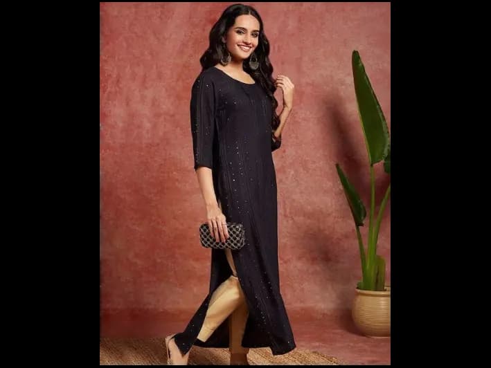 Striped Sequinned Straight Kurta (2)