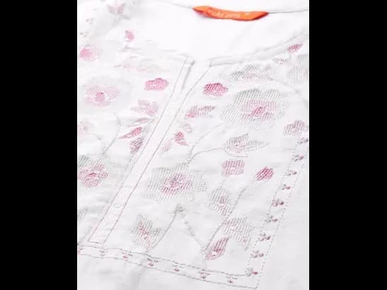Floral Embroidered Thread Work Pure Cotton Kurta with Trousers (3)