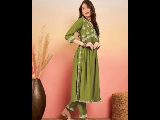 Yoke Embroidered A Line Kurta Set (2)