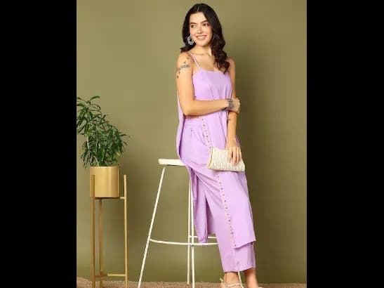 Striped Shoulder Straps High Slit Straight Kurta With Palazzos