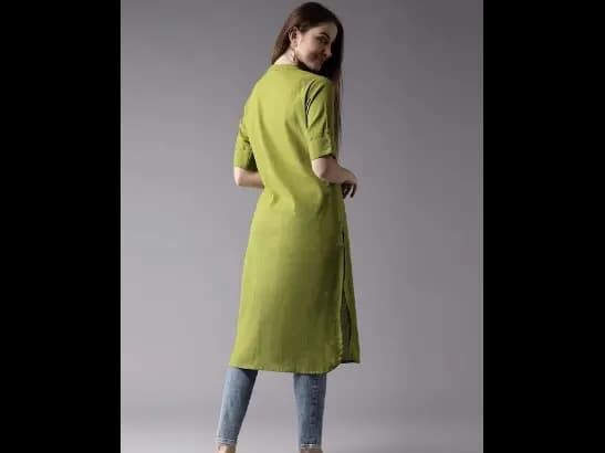 Women Sap Green Solid Symmetric Kurta (3)