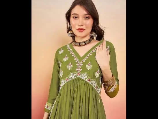 Yoke Embroidered A Line Kurta Set (3)