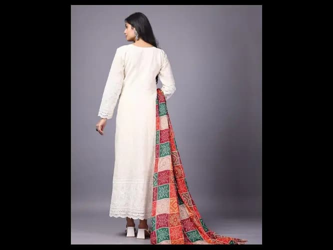 Ethnic Motifs Embroidered Cotton Maxi Dress With Dupatta (2)