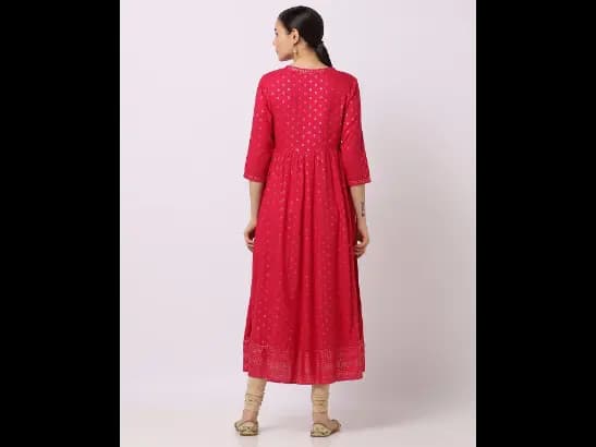 Foil Print Flared Kurta (4)