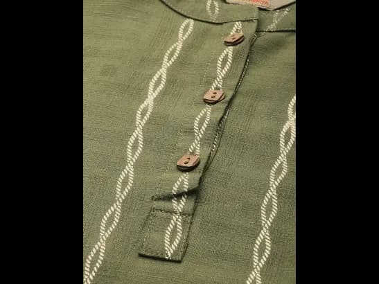 Olive Green & Gold-toned Geometric Foil Printed Kurta (3)