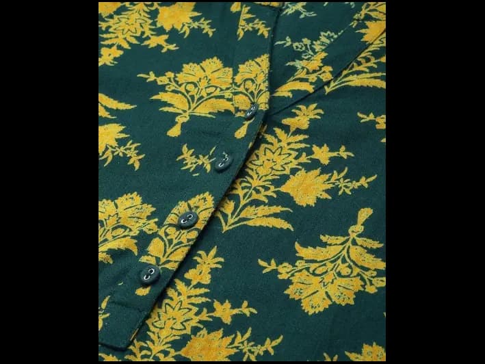 Teal Blue & Mustard Yellow Ethnic Motifs Printed Kurta (4)