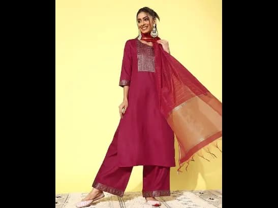 Maroon yoke design Kurta with Palazzos with dupatta