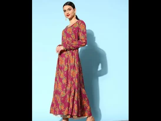 Women Enchanting Burgundy Cotton Print Parade Kurta (3)
