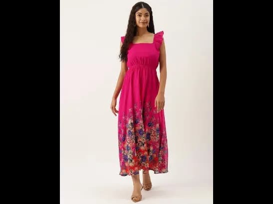 Floral Print Georgette Fit & Flare Maxi Dress (2)