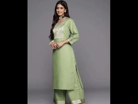 Yoke Design Zari Pure Cotton Kurta With Palazzos & Dupatta (3)