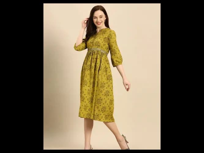 Green Ethnic Motifs Printed A-Line Dress (4)