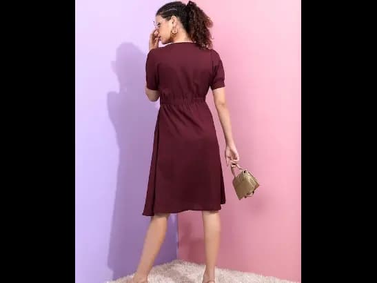 Burgundy solid woven wrap dress (4)