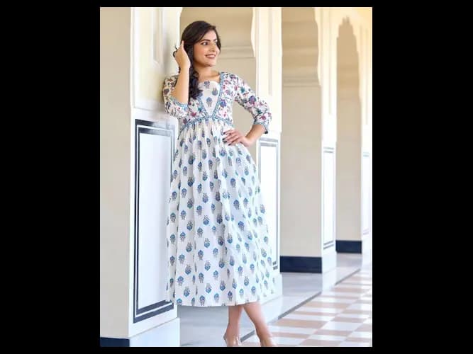 Geometric Print A-Line Cotton Midi Dress