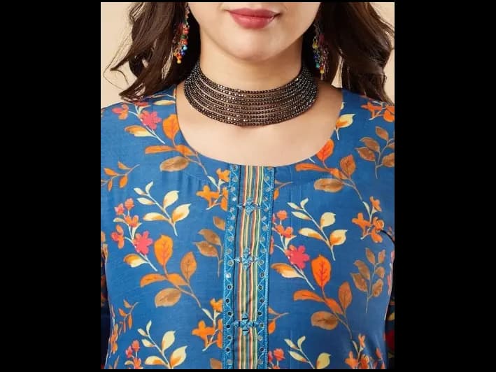 Floral Printed Regular Mirror Work Kurta with Trousers & Dupatta (6)