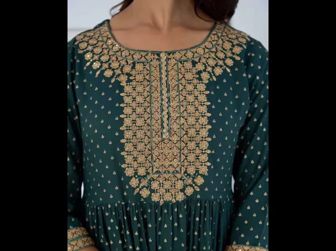 Embroidered Round-Neck A-Line Kurta (5)