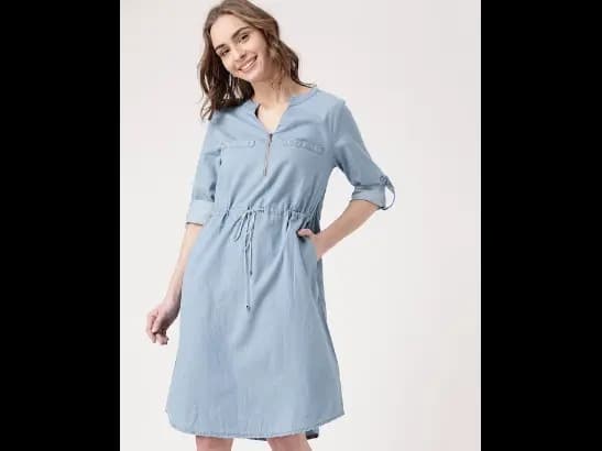 Blue Chambray A-Line Dress