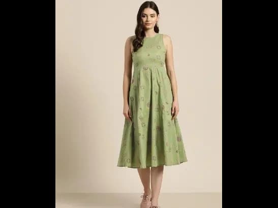 Women Green & Pink Printed Anarkali Kurta