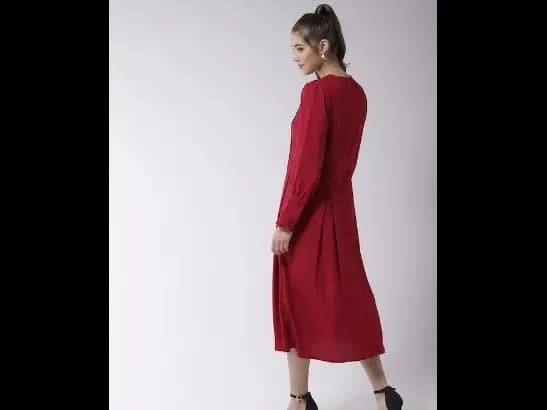 Red Solid A-line Dress (4)