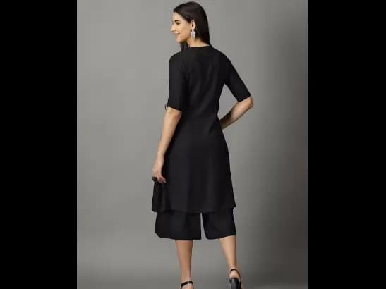 Women Navy Blue Pleated Kurta with Skirt & With Dupatta (6)
