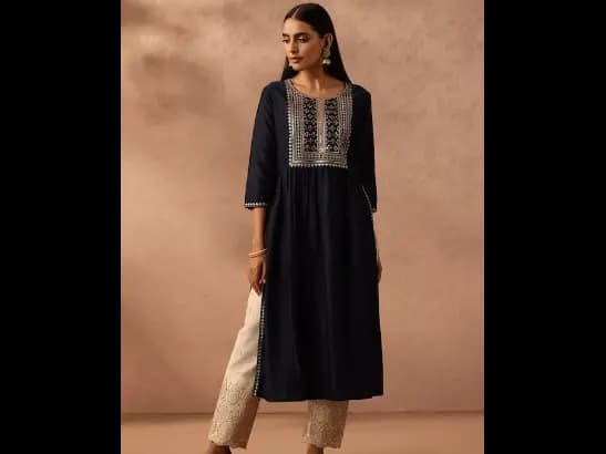 Yoke Design A-Line Silk Kurta