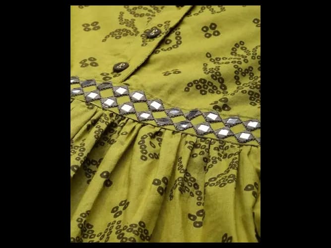 Green Ethnic Motifs Printed A-Line Dress (7)