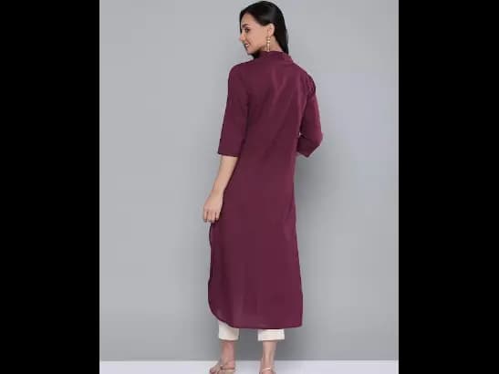 Women Burgundy Cotton Solid Pathani Kurta (3)