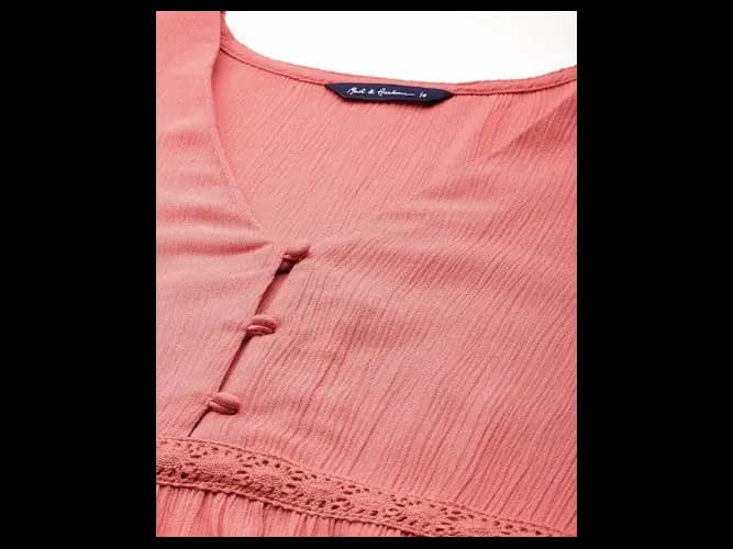 Pure Cotton Lace Insert & Gathered Detail Puff Sleeves Empire Dress (5)